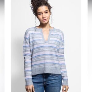 360 Cashmere Rosa V Neck Sweater in Heather Grey Multi Women’s Size Small